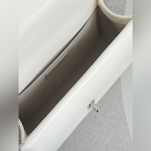 Like New Chanel Perforated Lambskin Leather Medium White Flap Boy Bag - Picture 2 of 10